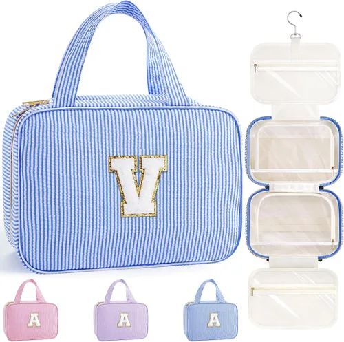 Miniatura 44 de TOPEAST Neceser colgante de viaje, bolsa de aseo personalizada con inicial, regalos de cumpleaños para mamá, hija, hermana, amigas, artículos Púrpura