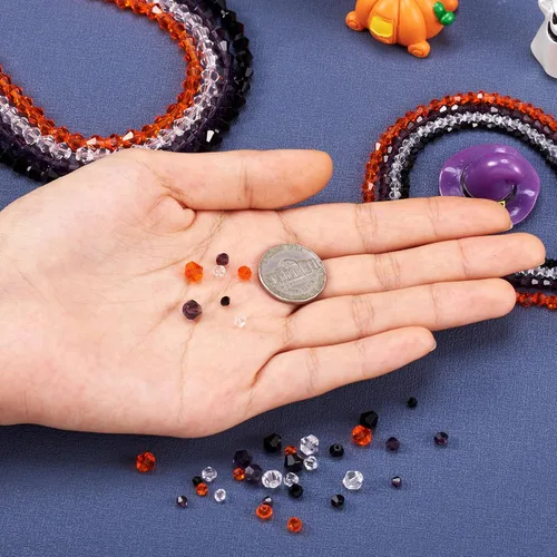 Miniatura 6 de Craftdady Cuentas de cristal facetado para Halloween, 1032 cuentas de cristal para manualidades, cuentas sueltas de otoño para manualidades, aretes