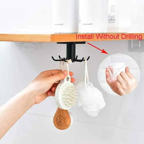 Miniatura 2 de BAIEUEJO 2 ganchos de 360 rotaciones para debajo del gabinete, ganchos de cocina adhesivos sin clavos para utensilios/herramientas/toalla/cuchillo
