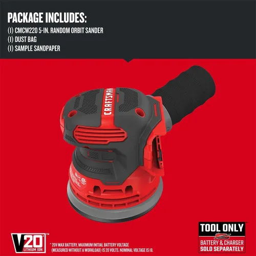 Miniatura 17 de CRAFTSMAN Lijadora orbital V20, inalámbrica, 12.000 OPM, solo herramienta desnuda (CMCW220B)