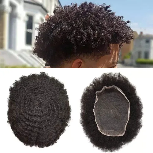 Miniatura 15 de Afro - Toupee - Toupee para hombre, encaje suizo, rizado, para hombres negros, hombres afroamericanos, todos los encajes, sistemas de reemplazo