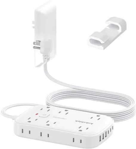 Miniatura 14 de Beige Power Strip with USB Ports - 5 FT Flat Extension Cord, 1625W Decorative Extension Cord with 8 AC Outlet 6 USB, Indoor Use for Beige Cream Desk