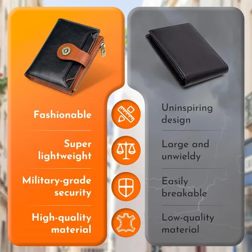 Miniatura 7 de Cartera pequeña para mujer, con bloqueo RFID, de piel suave, plegable, compacta, tarjetero para mujer, con bolsillo con cremallera, color negro