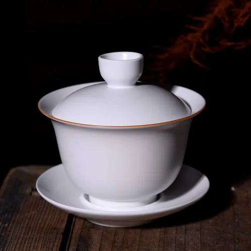 Miniatura 2 de GDLK Gaiwan - Taza de té de porcelana de 6 onzas, juego de té de gongfu chino blanco (nube)