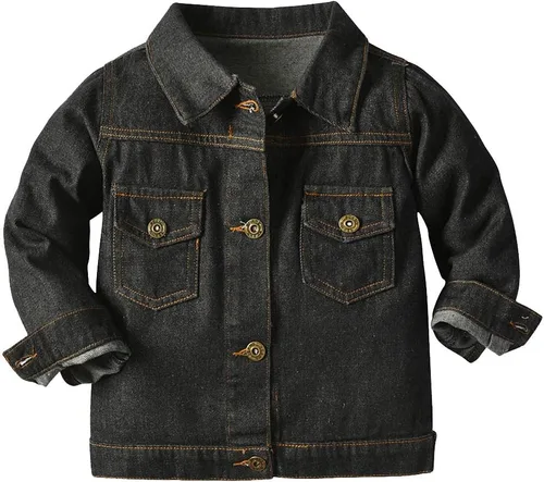 Miniatura 17 de IBAKOM Chaqueta de mezclilla para niña, chaqueta de mezclilla azul para niños, con botones, otoño e invierno, abrigo con capucha rasgada, ropa