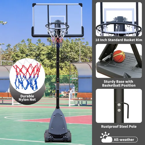 Miniatura 3 de Sports God - Sistema de aro de baloncesto portátil, tablero ajustable y ruedas para niños/adultos, interior y exterior