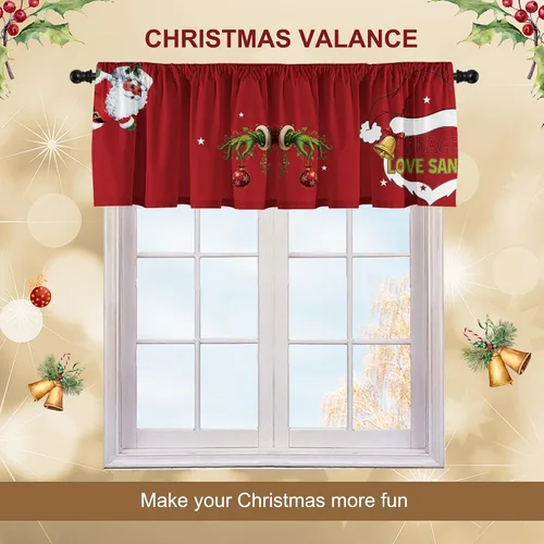 Miniatura 3 de Cenefas de cortina de cocina de Navidad, Navidad, invierno, cenefas pequeñas con bolsillo para barra, decoración de cortinas cortas de Navidad