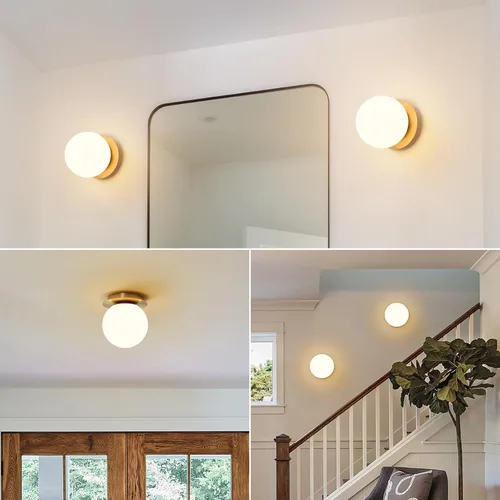 Miniatura 6 de Aplique de pared moderno de globo de vidrio: Luz de apliques esféricos dorados - Accesorio de luces de bola individual de latón pequeño para tocador