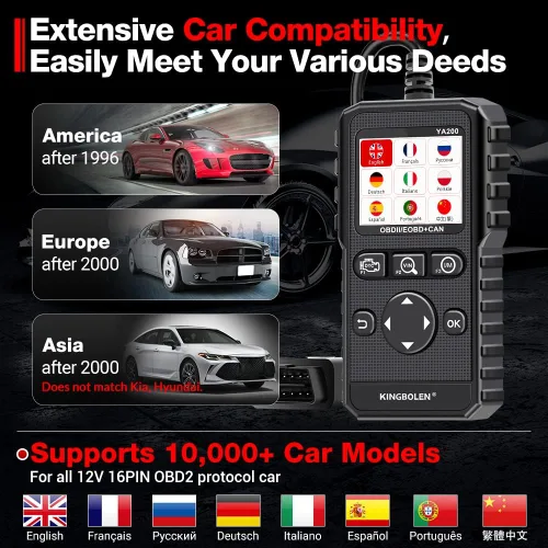 Miniatura 5 de KINGBOLEN YA200 - Escáner OBD2, Lector de Código OBD2 para Auto, Luz de Comprobación del Motor, Escáner de Auto OBDII con Funciones Completas