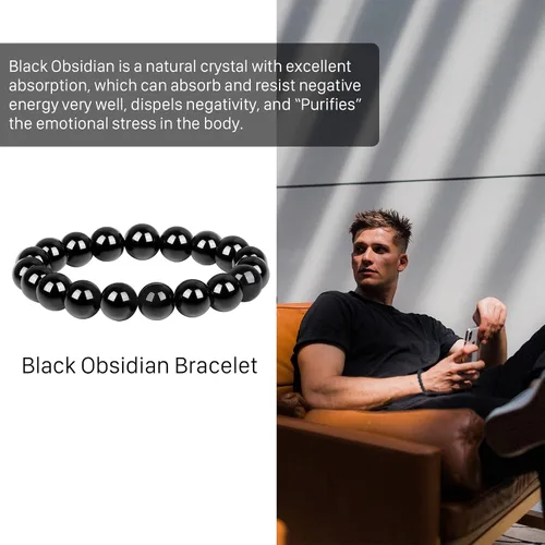 Miniatura 2 de Pulsera de protección, pulsera de obsidiana negra natural para hombres y mujeres, antiansiedad, trae buena suerte y felicidad, pulseras de cristal