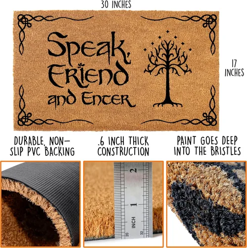 Miniatura 2 de MAINEVENT Felpudo con texto en inglés "Speak Friend and Enter", 30 x 17 pulgadas, Mercancía de Trilogía, Felpudo de Bienvenida para Exteriores