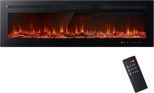 oneinmil - Chimenea eléctrica de 50 pulgadas de ancho para empotrar/montar en pared, chimenea eléctrica con control remoto con temporizador, 12