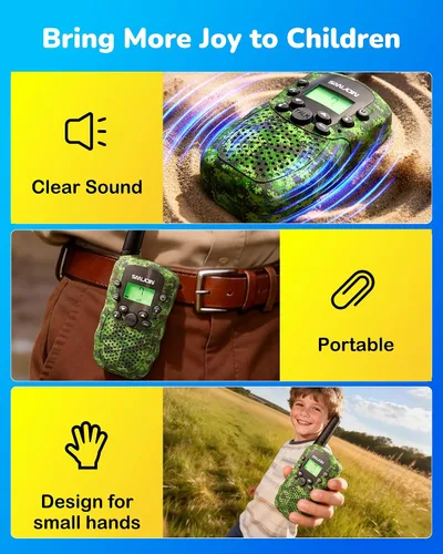 Miniatura 4 de SANJOIN Walkie Talkies recargables paquete de 2 para niños, juguetes para niños de 3 a 12 años de edad, Walkie Talkie de camuflaje de 3 millas
