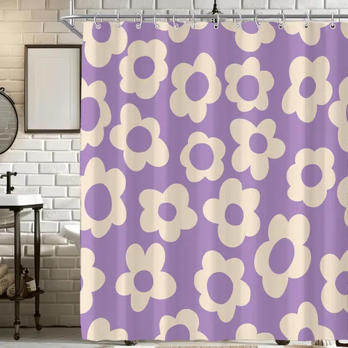 Miniatura 39 de Cortina de ducha pequeña para casa rodante, tamaño medio, estilo retro de los 70, con flores bonitas, estética abstracta de margaritas, decorativa