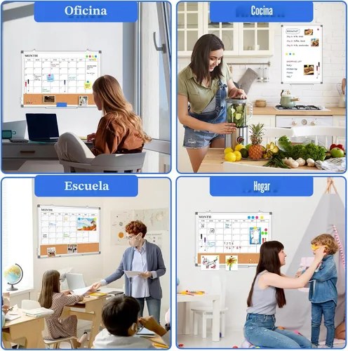Miniatura 7 de Pizarra Blanca de Calendario Mensual de Borrado en Seco Combinada con Tablero de Corcho para Pared, 24" x 18" Calendario de Pizarra Blanca de Doble