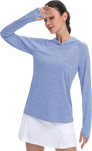 Miniatura 4 de MAGCOMSEN Camiseta de manga larga con protección solar UPF 50+ para mujer, de secado rápido, ligera, para senderismo y atletismo