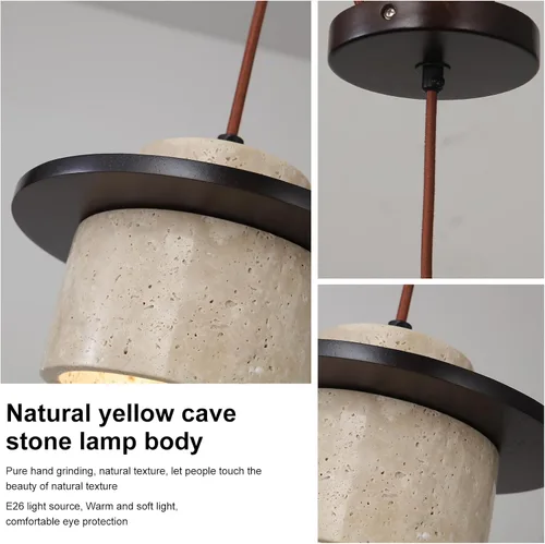 Miniatura 6 de Lámpara colgante japonesa Wabi Sabi de piedra natural, lámpara colgante de travertino amarillo nórdico para isla de cocina, candelabro de madera