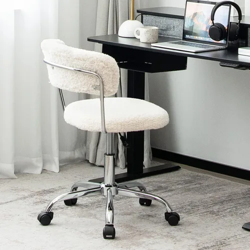 Miniatura 2 de Giantex Silla de oficina en casa, silla giratoria de piel sintética con respaldo bajo y asiento acolchado ajustable en altura, silla de tocador sin