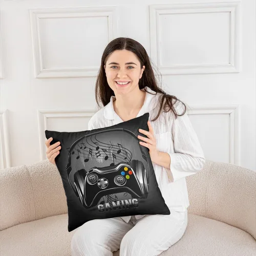 Miniatura 4 de Juego de 2 fundas de almohada con estampado de consola de videojuegos, para el hogar, sala de estar, notas temáticas musicales reversibles