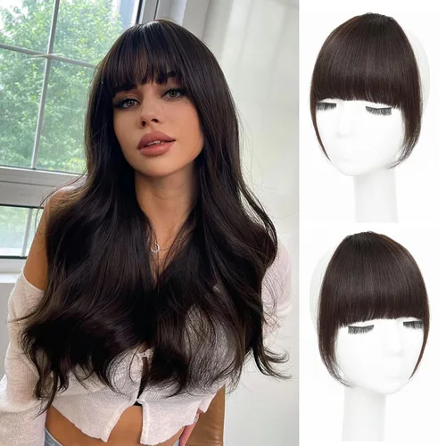 Miniatura 21 de Flequillo con clip de cabello 100 % humano, cortina de adelgazamiento de aire para mujer, plana natural, curvada, delgada, falsa rubio ceniza