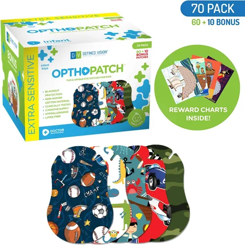 Miniatura 2 de Opthopatch Parches oculares para bebés – Adhesivo extra sensible – Diseño para niños [Serie I] – 70 unidades + 2 gráficos de recompensa