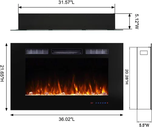 Miniatura 6 de Inserto de chimenea eléctrica empotrable de 36 pulgadas, 5 ajustes de llama, juego de troncos u opciones de cristal, control de temperatura por