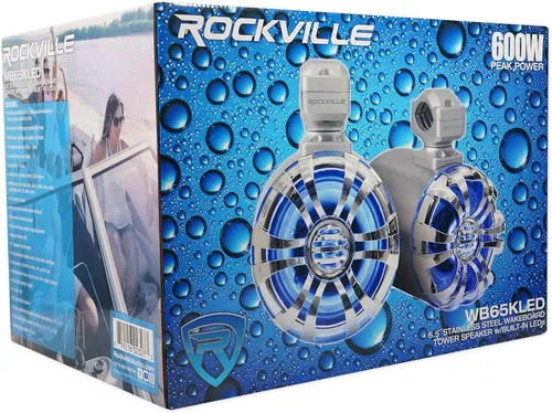 Miniatura 9 de Rockville Paquete WB65KLED: (4) altavoces de torre LED de wakeboard marino de metal RMS de 6.5 pulgadas de 300 vatios de 300 vatios/150 vatios