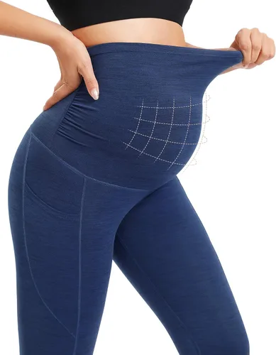 Miniatura 2 de Ewedoos Leggings de maternidad sobre el vientre con bolsillos, cintura alta, leggings de embarazo para mujer, pantalones de yoga de maternidad