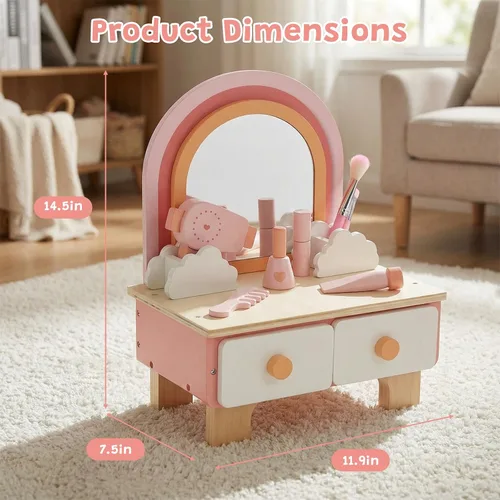 Miniatura 4 de Juego de tocador de madera para niños, juego de simulación con espejo, juego de salón de belleza, incluye accesorios de maquillaje, regalo