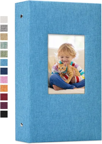 Vienrose - Álbum de fotos de lino con 300 bolsillos de 4 x 6 pulgadas, cubierta de tela, para bodas, familias, aniversarios y bebés Azul cielo