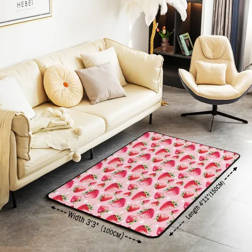 Miniatura 2 de Alfombra decorativa de fresa de 3 x 5 para niños, con estampado de frutas tropicales, para niños y niñas, alfombra con estampado de fresas dulces