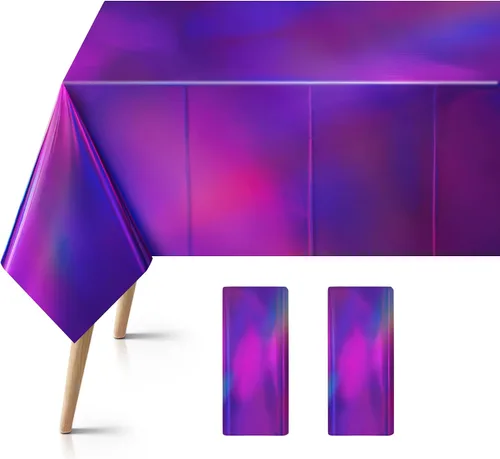 Miniatura 11 de 1 mantel de plástico iridiscente azul, desechable, brillante, de 54 x 72 pulgadas, mantel rectangular holográfico con láser, mantel de aluminio