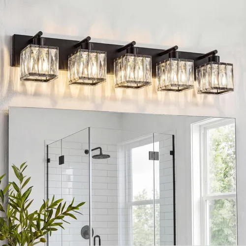 Miniatura 12 de VOLISUN Luces de tocador de cristal – 4 luces modernas de acero inoxidable para baño sobre espejo, acabado cromado – Certificado UL