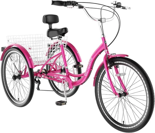 Miniatura 15 de MOONCOOL Triciclos para adultos de 3 ruedas y 7 velocidades, triciclos para adultos de 20/24/26 pulgadas, bicicleta de 3 ruedas con cesta para Plume