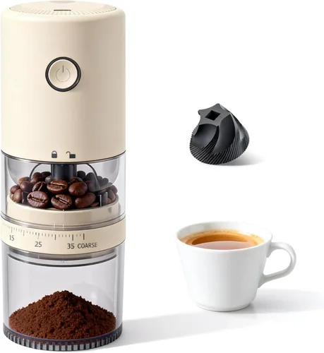 LAMIDO Molinillo de café eléctrico portátil, moler mientras se carga, tolva visual de frijoles, 38 ajustes de molienda externos, molienda 1.8 veces