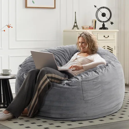 Miniatura 4 de Kromax Sillón Puf Grande de 3.5 Pies para Niños, Adolescentes, Adultos, Espuma Viscoelástica, Fácil de Limpiar, Funda de Ante Suave Lavable, Gris