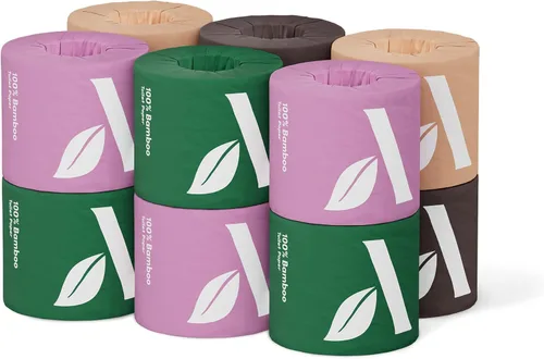 Amazon Aware 100% papel higiénico de bambú de 3 capas, sin perfume, 12 rollos, 350 hojas por rollo, total 4200 hojas, sin plástico