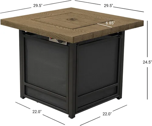 Miniatura 8 de Grand Patio - Hoguera de propano de 29 pulgadas al aire libre, mesa de hoguera cuadrada sin humo con base de cuerda, superficie de madera ligera