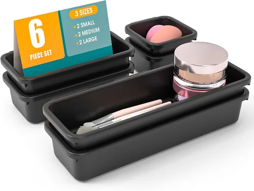 Juego de 6 organizadores de cajones, organizador divisor de cajones de maquillaje de 3 tamaños con almohadillas antideslizantes, contenedores de