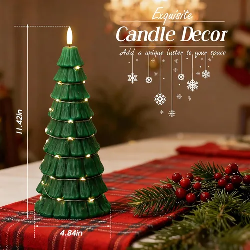 Miniatura 2 de Velas de Árbol de Navidad con Control Remoto, Velas Navideñas Sin Llama con Cadena de Estrellas de Hadas Incorporadas, Velas Operadas por Batería