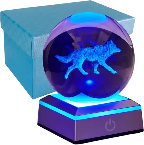 Miniatura 15 de Lámpara de noche de bola de cristal 3D con base LED - Lámpara de bola de cristal en forma de pez para cumpleaños, festividades, regalos de Navidad