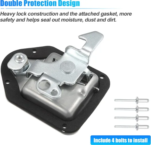 Miniatura 5 de X AUTOHAUX Pestillo de caja de herramientas para camión con 2 llaves de acero inoxidable para caja de herramientas de repuesto para caja