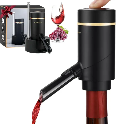 Miniatura 11 de BLUBYEES Aireador eléctrico de vino, máquina dispensadora de vino portátil de un solo botón y decantador de vino, filtro automático