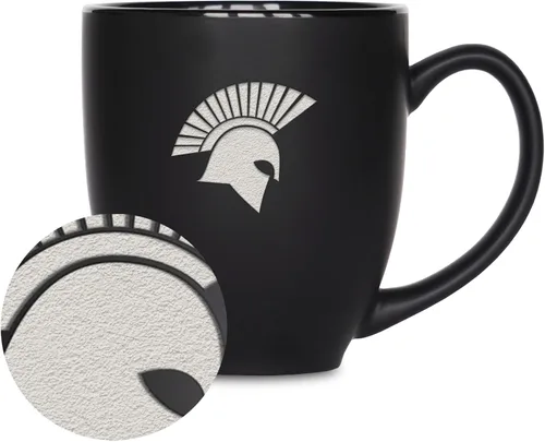 Miniatura 336 de Rico Industries - Taza de cerámica mate negra con grabado láser estándar de 15oz para NCAA (escuelas T & U) - Para bebidas calientes o frías