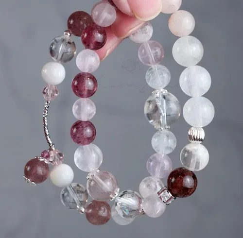 Miniatura 164 de Precious Gemstone Natural Crystal Healing Bracelet, Rutilated Quartz, Moonstone, Quartz Handmade Original Design Bracelet
