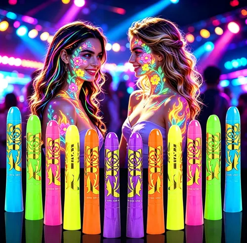 12 piezas de pintura corporal que brilla en la oscuridad, kit de maquillaje con luz negra UV para adultos, pinturas fluorescentes no tóxicas para la