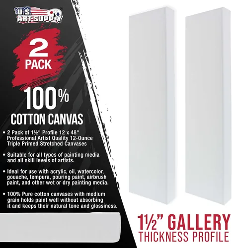 Miniatura 2 de U.S. Art Supply Lienzo estirado mediano para pintar de 12 x 48 pulgadas, profundidad de galería de 1-1/2 pulgadas de grosor, paquete de 2 – triple