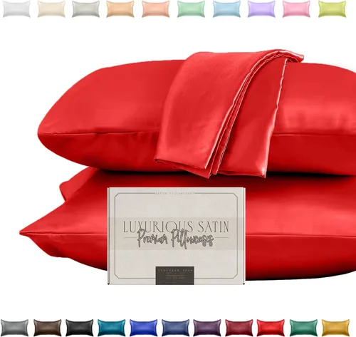 Miniatura 11 de Elegant Comfort Juego de 2 fundas de almohada de satén sedosas y lujosas para una piel y cabello más saludables, cierre con cremallera oculta