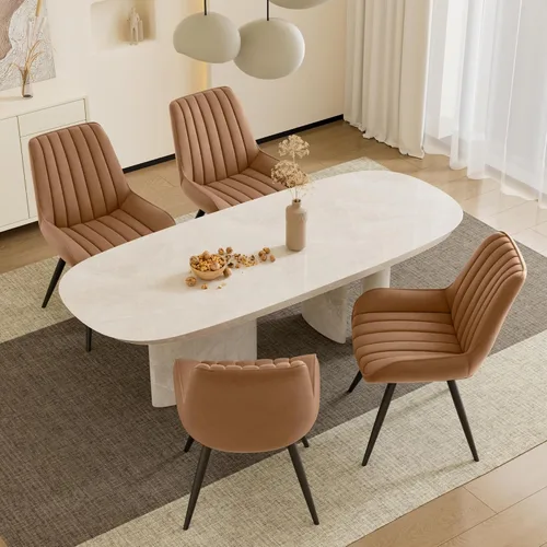 Miniatura 18 de Juego de 4 sillas de comedor modernas de mediados de siglo, tela tapizada con cojín suave, color gris claro Gris claro (tela)
