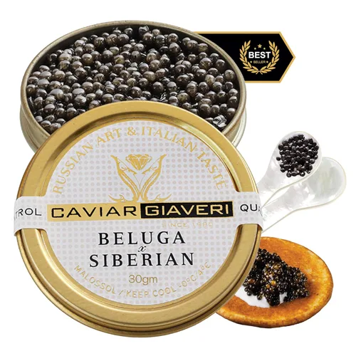 BESTER CAVIAR Royal Beluga - Juego de muestras híbridas de 1.05 onzas (1.06 oz) - Paquete de muestras de esturión Huso huso x Baerii - Juego de